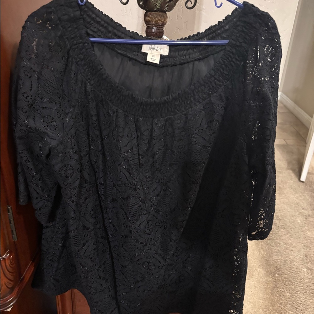 Style & Co. Black Lace Scoop-Neck Women's Blouse